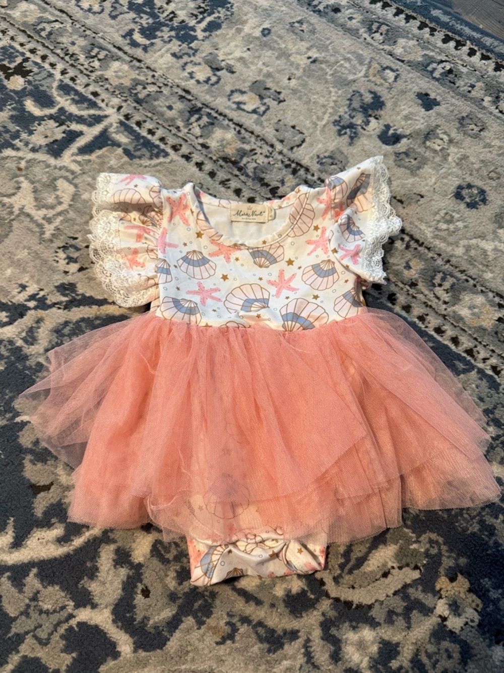Marie Nicole Coral Tulle Sea Shells Baby Dress